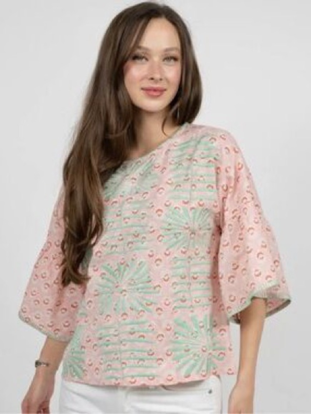Sister Mary Elena Pink Green Embroidered Cotton Blouse Top Boho XS - Picture 1 of 16